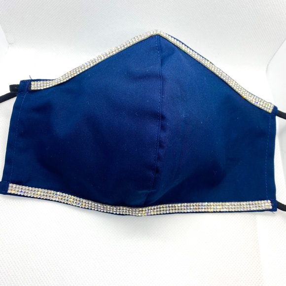 Rhinestone trim face mask (Navy) - Picture 3 of 5